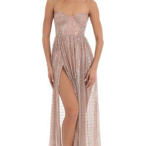 Adema Metallic Knit Sweetheart Maxi Dress in Rose Gold (Lucy in the Sky)